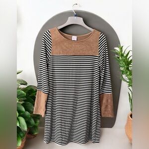 Striped Long Sleeve Dress with Tan Accents